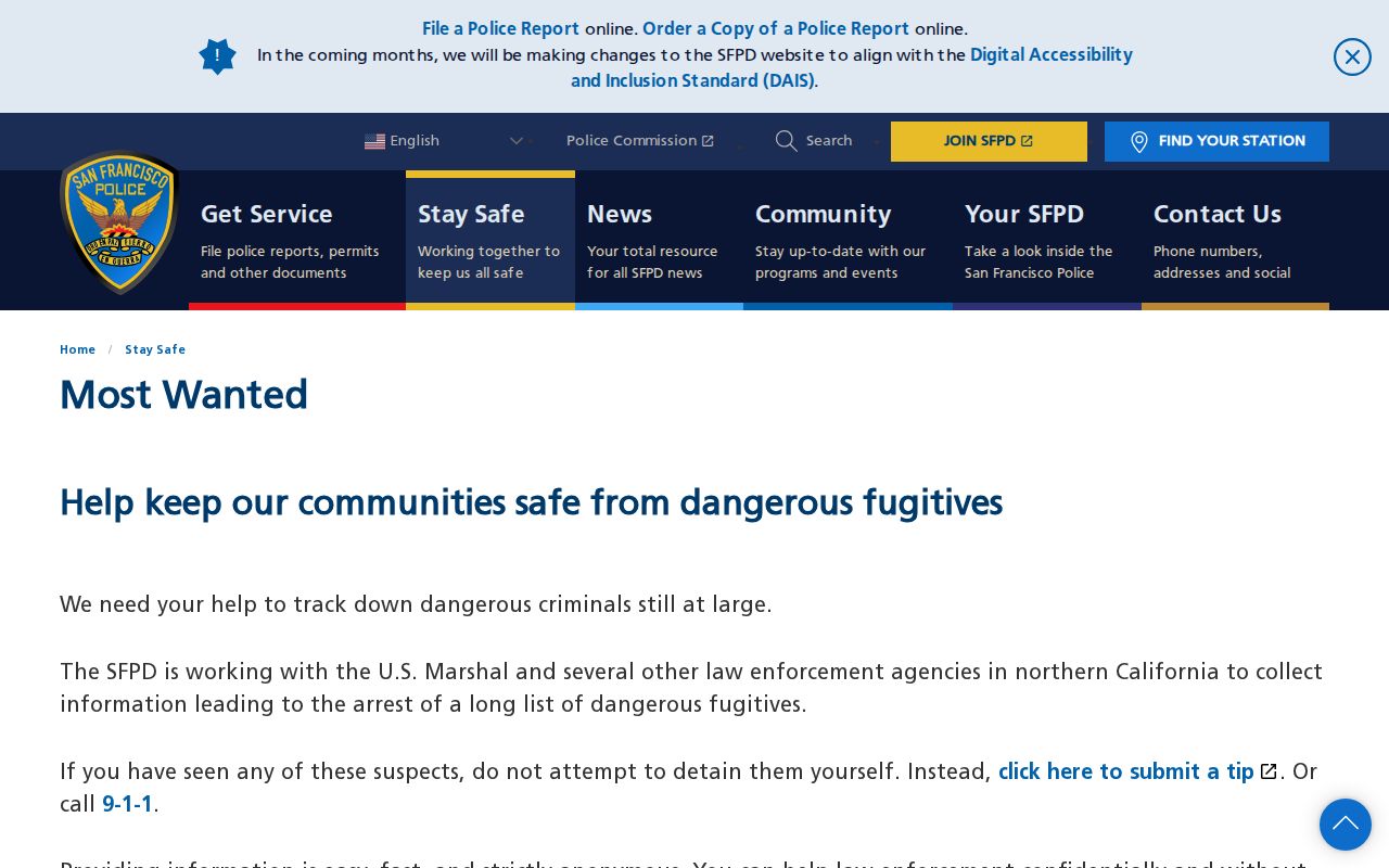 San Francisco Police Department Most Wanted official page