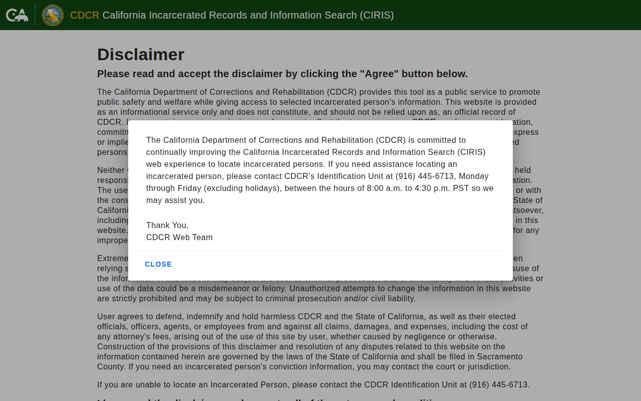 CDCR search for San Francisco County sentenced prisoner records